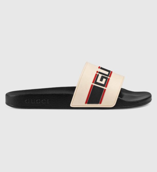 Dép Gucci stripe rubber slide sandal white DNG04