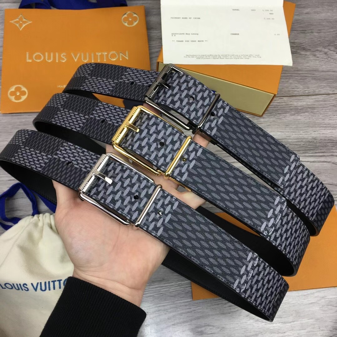Thắt lưng Louis Vuitton Like Au dây caro khóa vàng TLV24