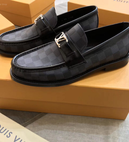 Giày lười Louis Vuitton siêu cấp Major Loafer caro đen GLLV15