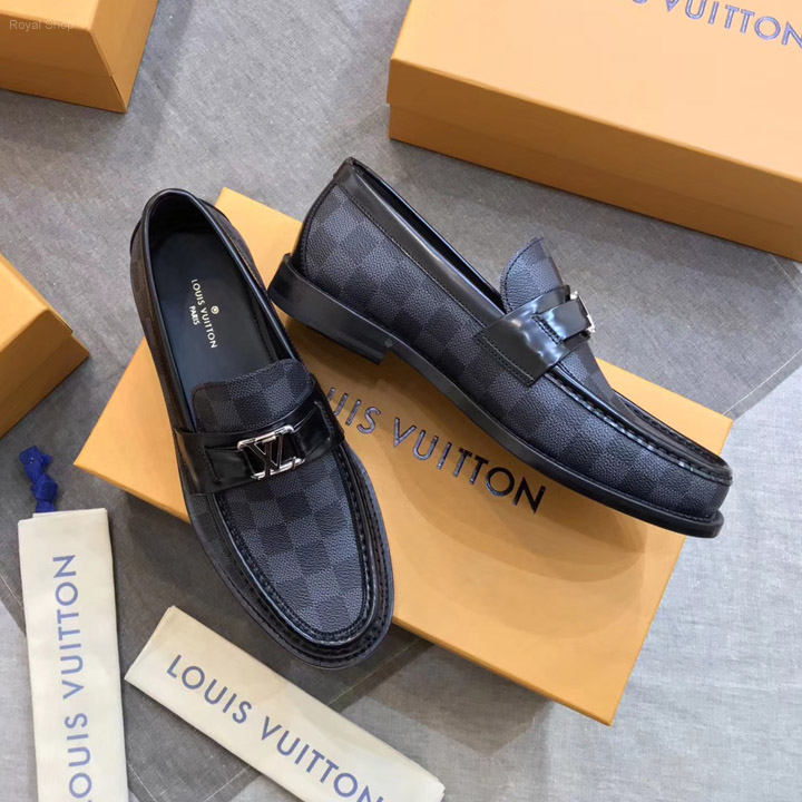 Giày lười Louis Vuitton siêu cấp Major Loafer caro đen GLLV15