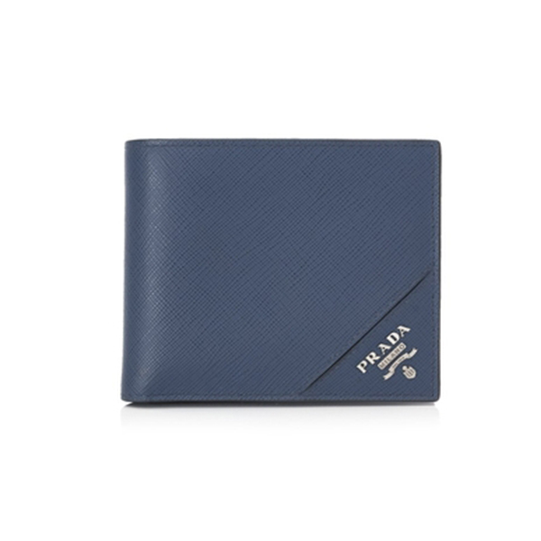 Ví nam Prada siêu cấp Saffiano Metal Bifold Wallet màu xanh 