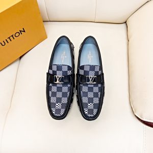 Giày lười Louis Vuitton siêu cấp họa tiết caro màu xám trắng
