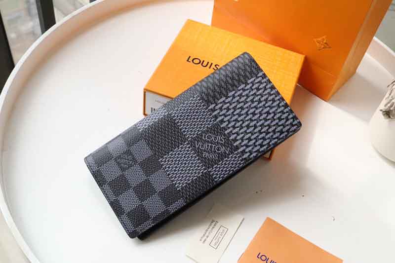 Ví dài Louis Vuitton siêu cấp Brazza Wallet caro màu xám
