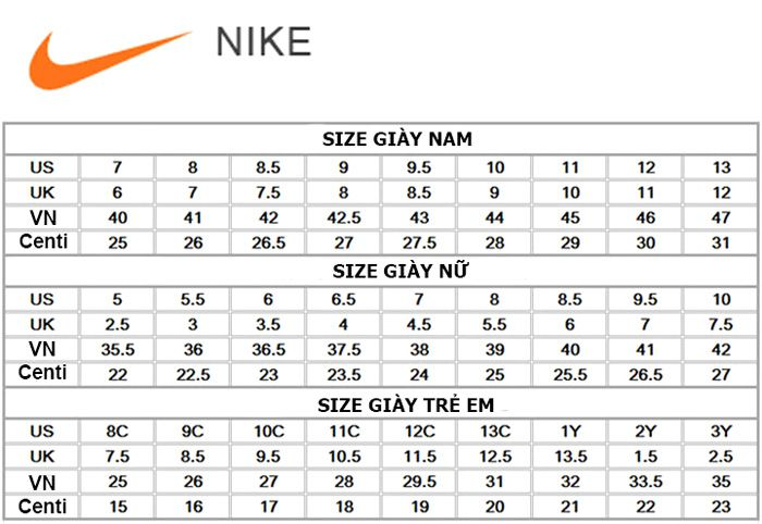Bảng size giày Nike giúp bạn có cách chọn size giày chuẩn nhất