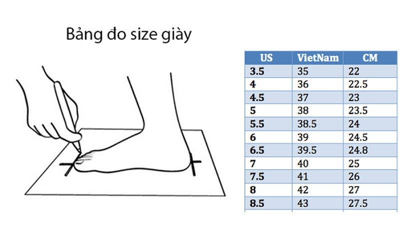 Bảng đối chiếu size giày Việt Nam và US giúp bạn có cách chọn size giày chuẩn nhất