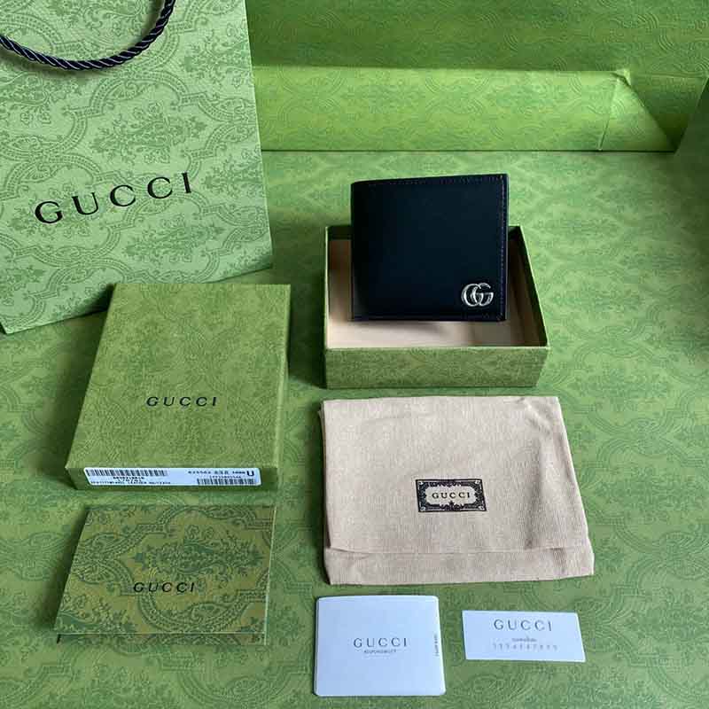 Ví nam Gucci siêu cấp da trơn họa tiết logo bạc VNG16
