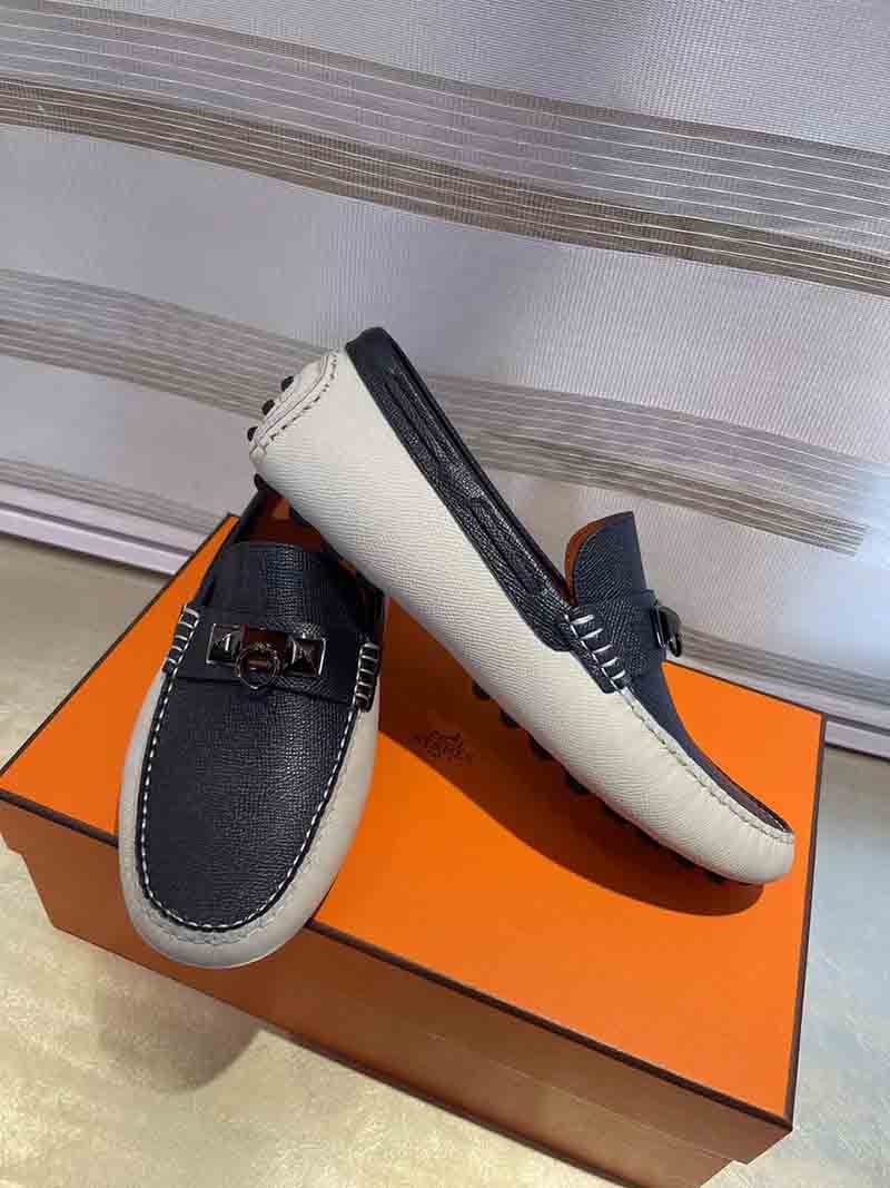 Giày lười Hermes siêu cấp họa tiết màu trắng đen GHM17