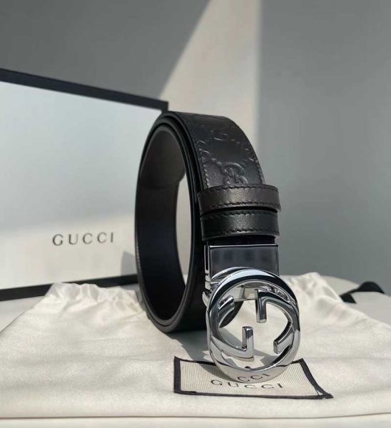 Thắt lưng Gucci siêu cấp black signature leather reversible belt TLG19