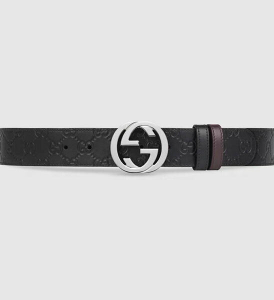 Thắt lưng Gucci siêu cấp black signature leather reversible belt TLG19