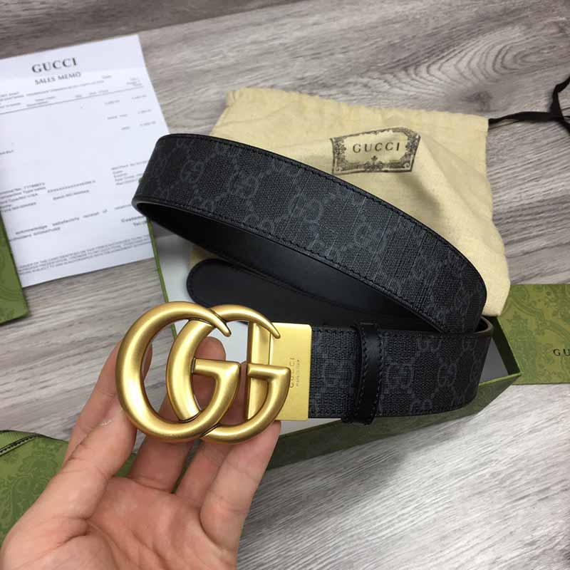 Thắt lưng Gucci siêu cấp Marmont Reversible belt in black GG supreme khóa trắng TLG21