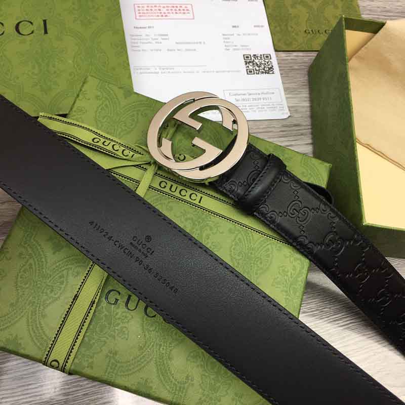 Thắt lưng Gucci siêu cấp signature leather belt khóa trắng TLG20