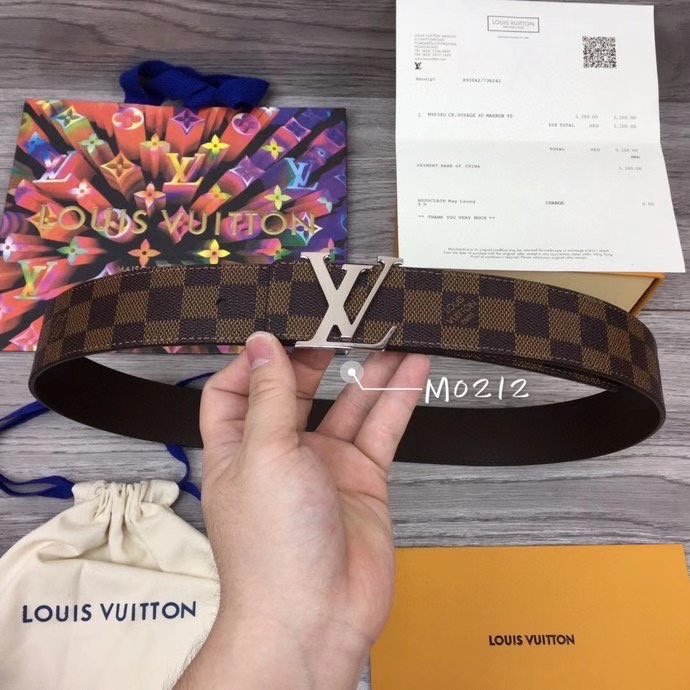 Thắt lưng Louis Vuitton siêu cấp họa tiết caro nâu TLV29
