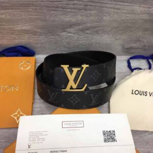 Thắt lưng Louis Vuitton siêu cấp họa tiết hoa đen khóa vàng TLV30