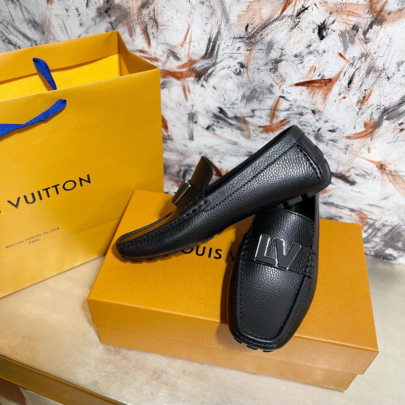 Giày lười Louis Vuitton like au họa tiết chữ logo đen